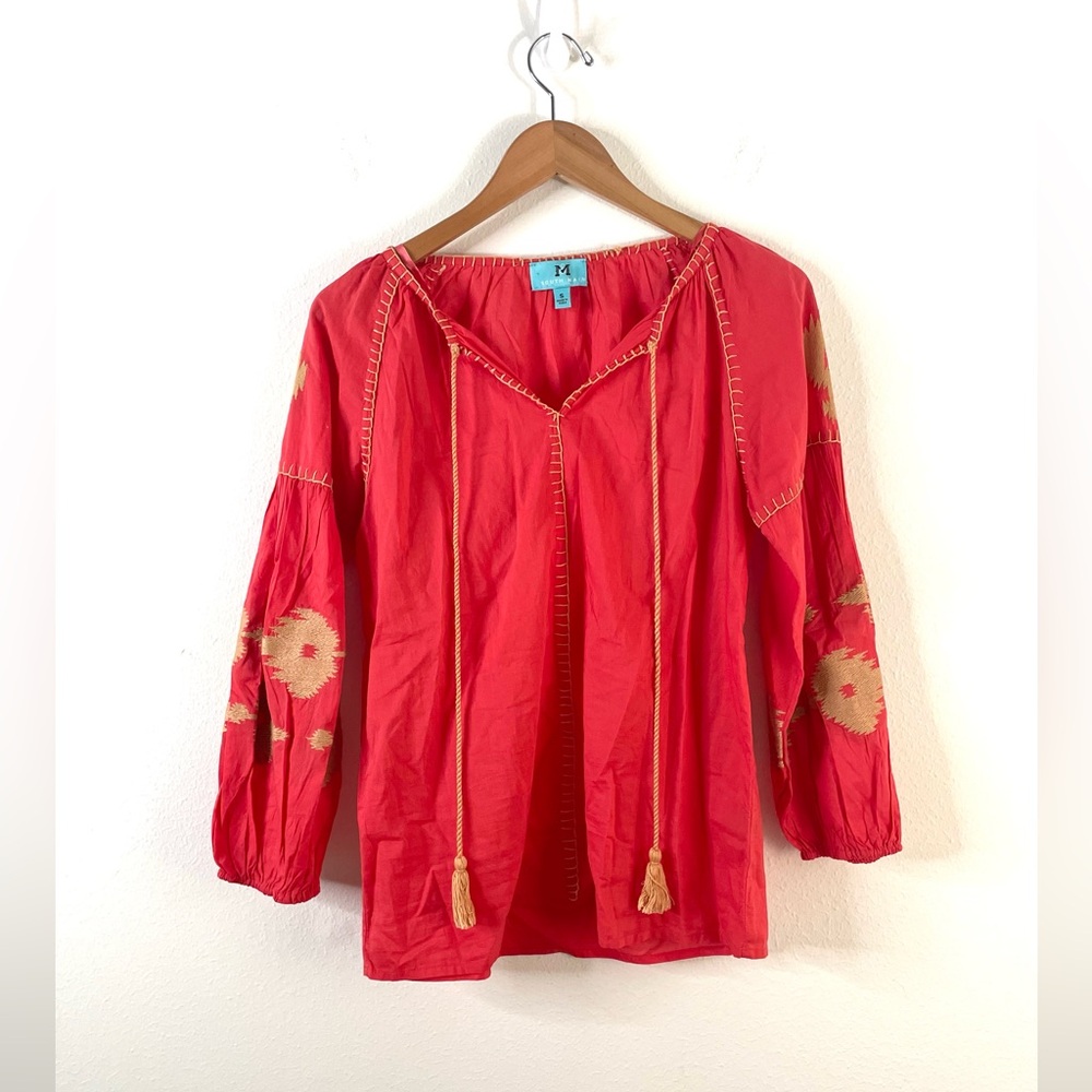 South Main Coral Embroidered Cotton Blouse‎ Small